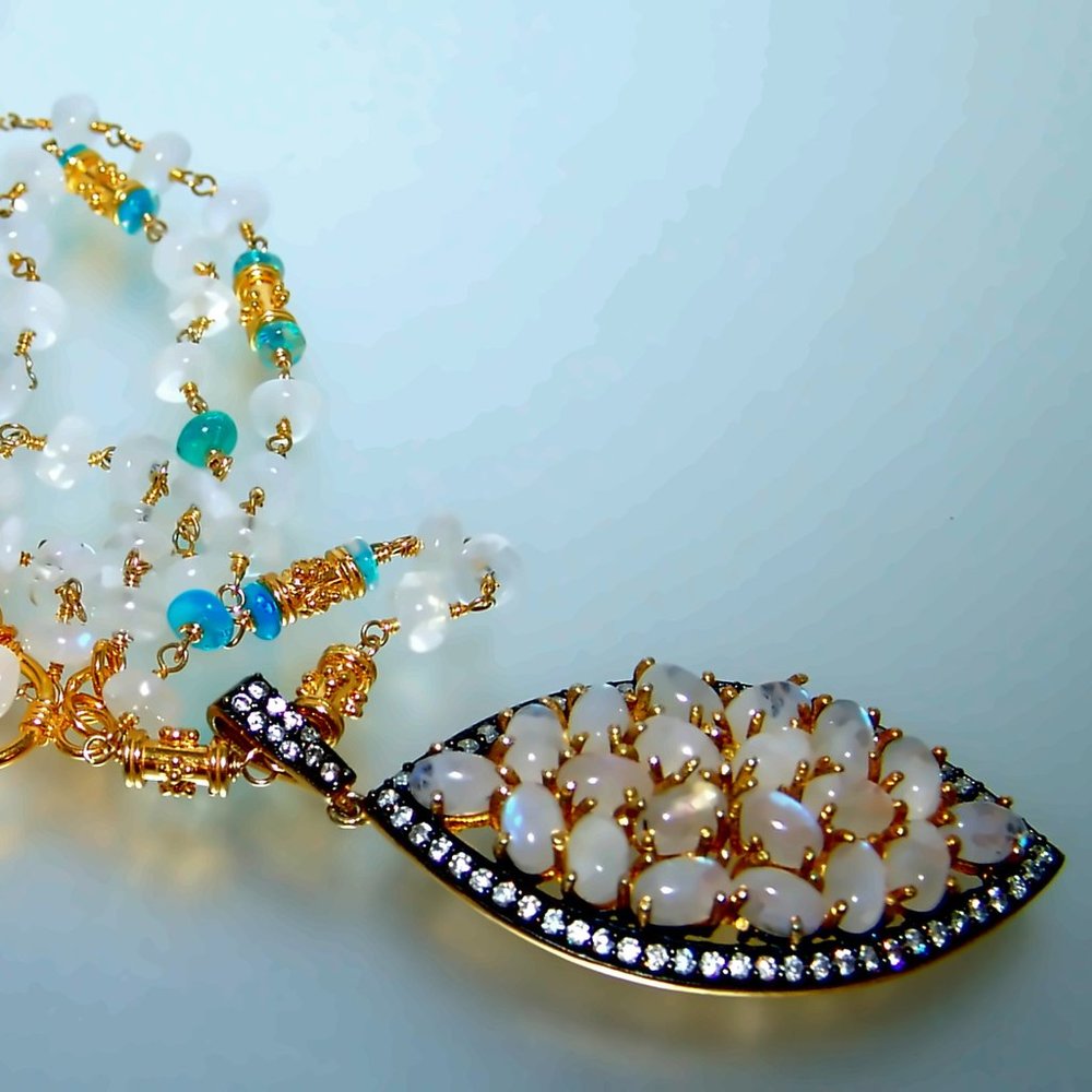 Moonstone Blue Opal Gemstone Vermeil Sterling Silver Necklace
